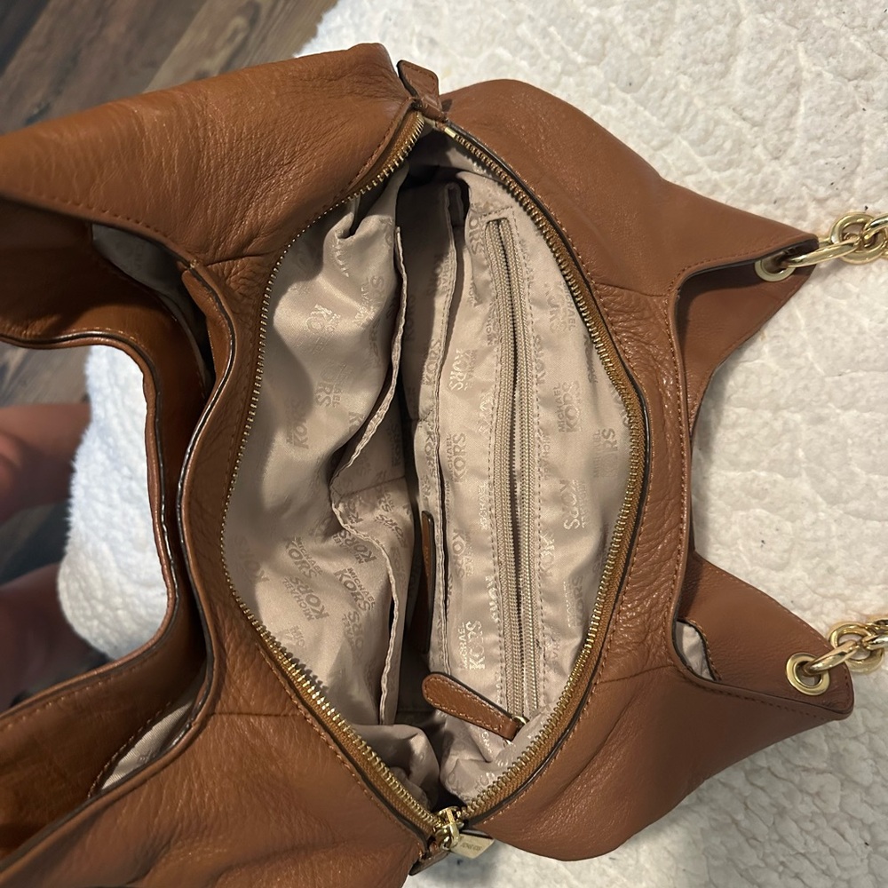 Michael Kors Cognac Pebbled Leather Shoulder Tote with Gold Hardware - Picture 3 of 7